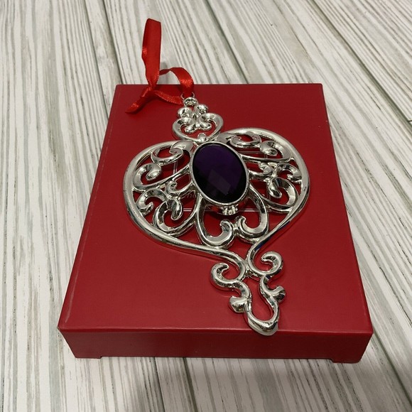 Lenox Bejewled Scroll Christmas Ornament purple jewel Silver-Plated - Picture 2 of 3